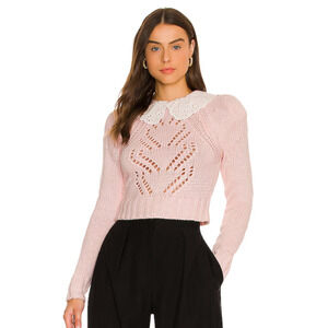 For Love & Lemons Stacy Sweater in Pink knit eyelet collar Women's size Small